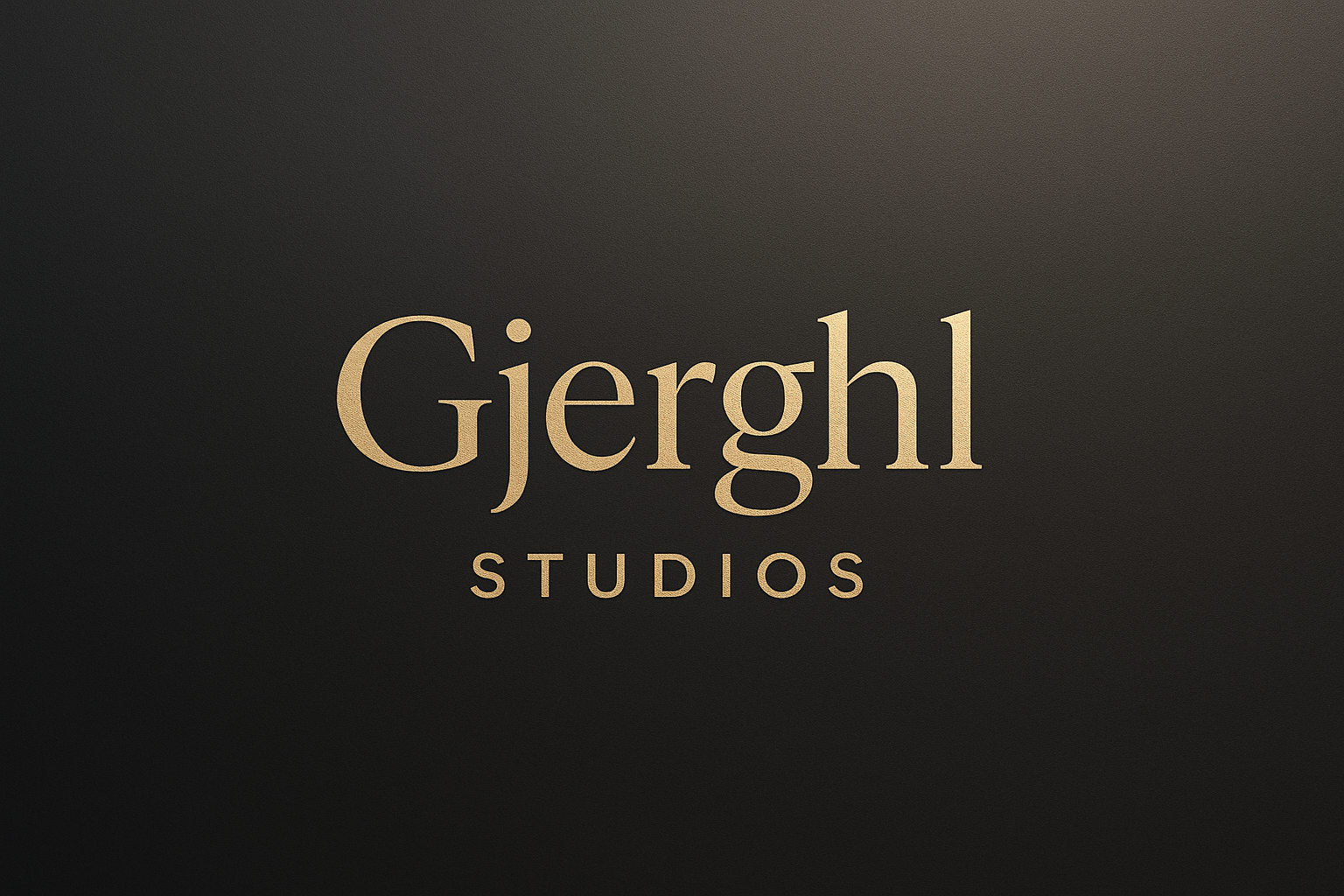 es soll in moderne eleganter schrift ein grau schwarzes hintergrung mit leicht goldener edeler schrift sein wo Gjerghl studios steht